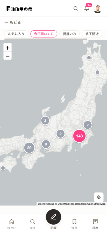 地図:今日開いている会場